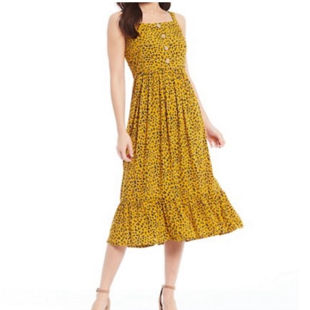 Good Luck Gem Golden Yellow Animal Print Midi Dress Size Medium
